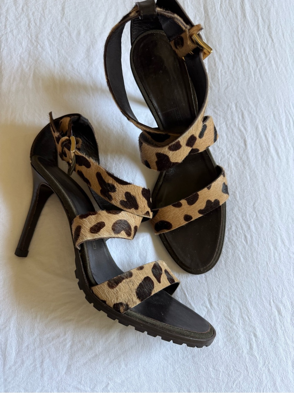 Vintage Giuseppe Zanotti Pony Hair Leopard-Print Strappy High Heels/Sandals